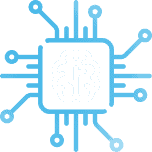 A microchip with a brain icon at the center, symbolizing machine learning.